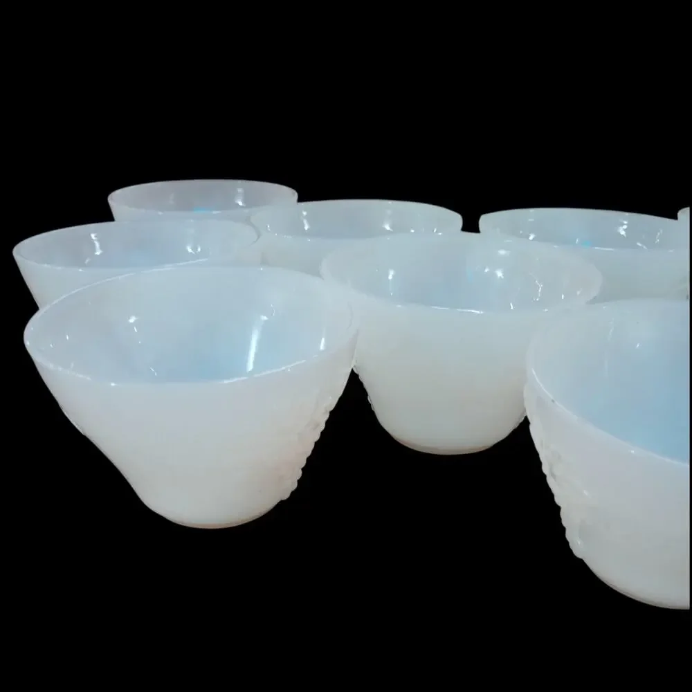 Anchor Hocking Milk Glass Harvest Grape Punch Bowl w/ 12 Matching Cups & Hooks